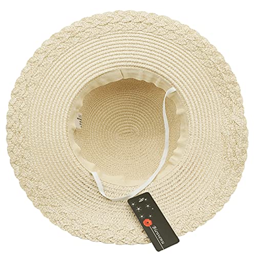 Bienvenu Kids Girls Multi-Colors Large Brim Flower Beach Straw Sun Hats,Beige #TOP5