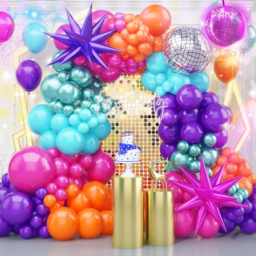 Disco Balloon Arch, 125 PCS 80s Balloon Arch Kit mit Hot Pink and Purple Teal Orange Metallic Green Balloons