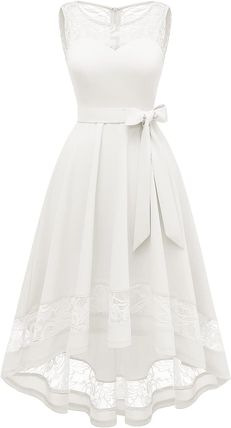 GardenwedHigh Low Wedding Guest Dresses for Women Cocktail Evening Lace Party Dress Teen Semi Formal Bridesmaid Dress Tea Length