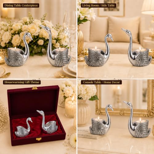 Image of DIVINITI 999 Silver-Plated Swan Pair Idol with Tealight Holders & Luxury Gift Box|Vastu-Compliant Swan Showpiece for Good Luck, Love & Harmony|Home Decor, Anniversary, Wedding & Housewarming Gift