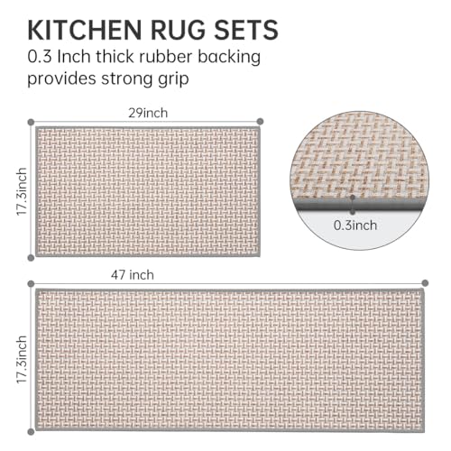 eqivei Kitchen Rugs and Mats Non Skid Washable Set of 2 PCS, Absorbent Runner Rugs for Kitchen, Front of Sink, Kitchen Mats for Floor, 17.3