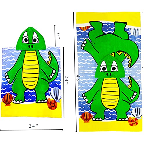 Yifontin Hooded Beach Towel For Kids Velour Terry Poncho Swim Cover Up Blanket Throw 100% Cotton 24X48 Inches For Bath Swimming Sport Travel, Dinosaur. #TOP1