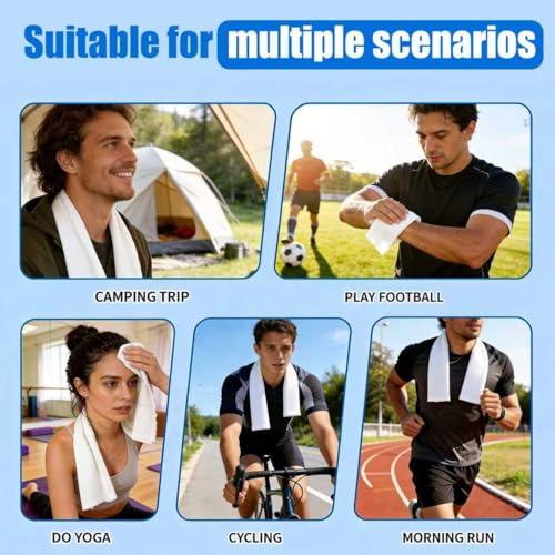 Image of 50 Pack Disposable Cooling Wipes, Individually Wrapped No-Rinse Cooling Towels, (25''x 9.84'') Extra-Thick Oversized Ice Towel for Sports, Travel, and Camping in Hot Weather (White)