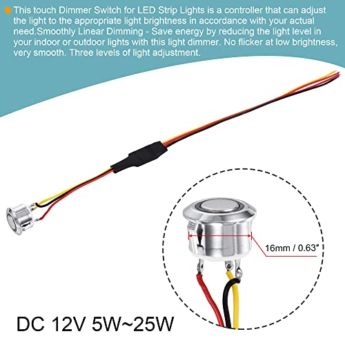 Meccanixity Dc 12V Touch Dimmer Switch With White Indicator Light 16Mm Diameter Snap-In Mount Silver Tone For Led Lights Strip Lights #TOP2