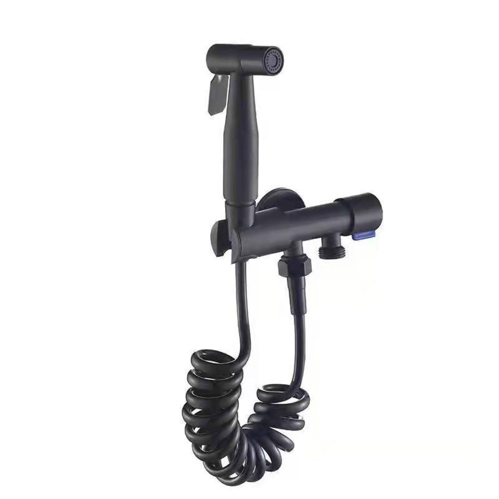 Doccetta Bidet per WC A Parete Set Doccia Bidet In Acciaio Inossidabile Nero Doppia Uscita Foro Singolo | WC Collegabile Adatto Al Bagno