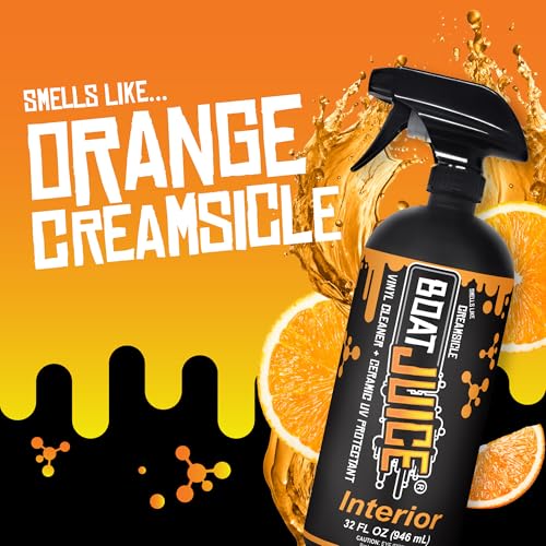 Image of Boat Juice 2in1 Interior Boat Cleaner & Protectant Spray | Vinyl Boat Seat Cleaner + Ceramic UV Protection | Also for Upholstery, Carpet | Marine Detailing, Orange Creamsicle Scent, Made in USA (32oz)