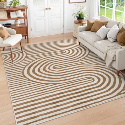 Lahome Khaki and Orange Abstract Area Rug 5x7 for Boys Playroom - image 1