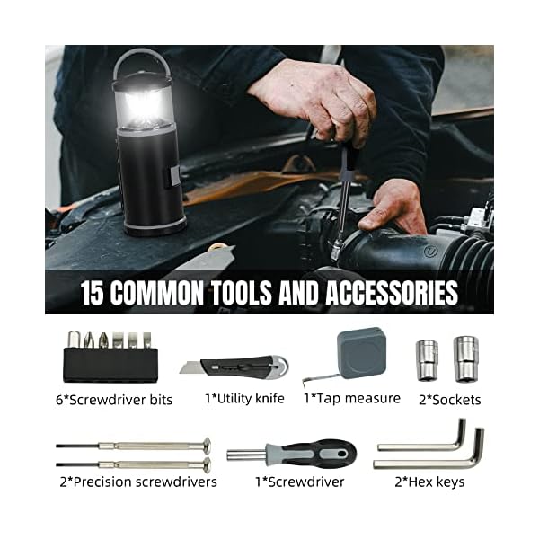 RealPlus Campinglaterne mit Camping Tool Kit, LED Campinglampe und Camping Häufig verwendete Werkzeugpakete, Batteriebetrieben Notfallleuchte für Camping, Angeln, Stromausfällen, Geschenke Männer – Bild 4