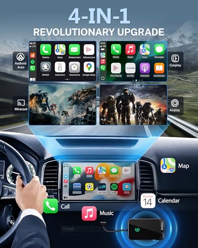 Image of Jemluse Wireless CarPlay Adapter for Apple iPhone - 4-in-1 USB-A Dongle to Convert Wired to Wireless Car Play Adapter - Android Auto, AirPlay, Miracast(Jet Gray)
