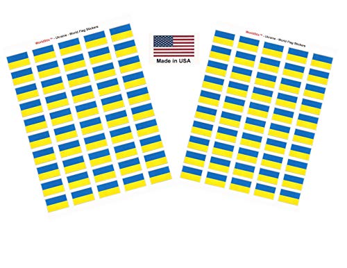 100 Ukraine Flag Stickers 1.5x1 Inch Made in USA Self Adhesive Sheets
