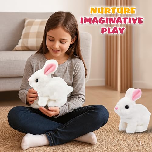 Image of 2 Pcs Walking Talking Bunny Toy with Sound & Realistic Movement, Battery Operated Jumping Rabbit Animal and Twitch Nose | Soft Toy for Kids & Toddlers (Included 4-Battery's)