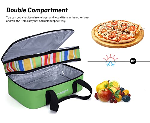 Mier Insulated Double Casserole Carrier Thermal Lunch Tote For Potluck Parties, Picnic, Beach, Fits 9 X 13 Inches Casserole Dish, Expandable By Mid Zipper, Green #TOP2