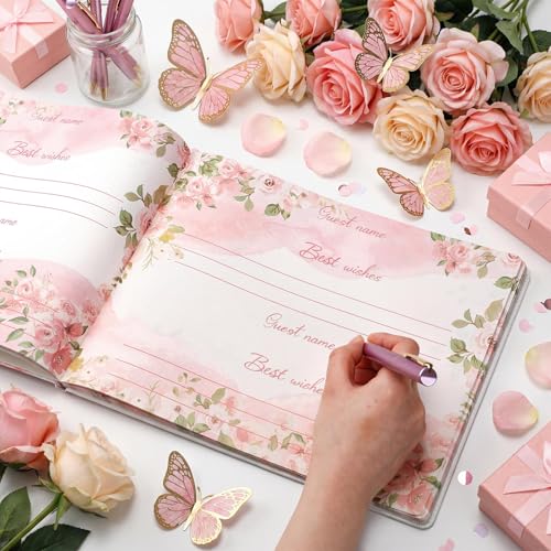Image of MotiMind Quinceanera Guest Book with Pen 11 x 8 Inch Libro De Firmas Para 15 Anos Quinceanera Leather Hardcover Signature Book Guest Sign in for 15th Party Favors Decoration(Pink,Princess)
