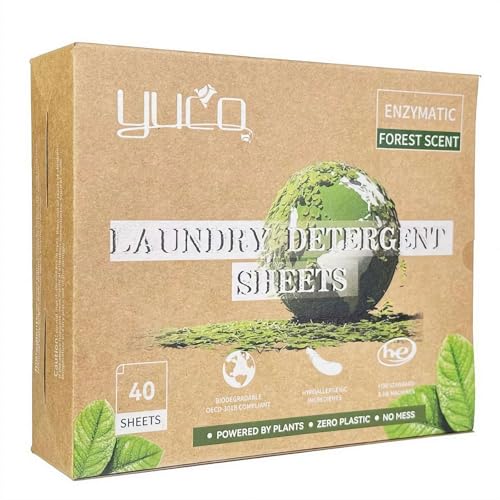 Láminas de detergente para ropa, 40 hojas de lavandería, ecológicas, sin plástico, ahorro de espacio, disolución rápida e hipoalergénica, detergente para ropa esencial para dormitorios domésticos