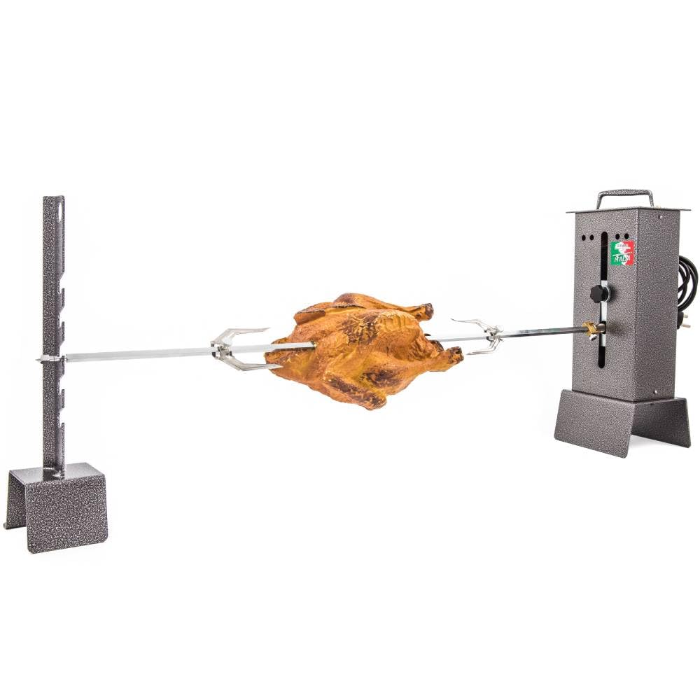 GIEMME Girarrosto da Camino o Barbecue C Registrabile, 5 W, Portata max 6 kg, 1 Spiedo 70 cm, 2 fermacarne inox