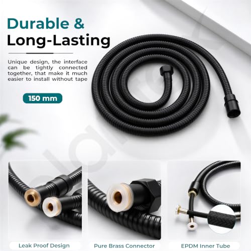 Image of Plantex Bathroom Hand Shower Full Set /5 Mode Handheld Shower with 1.5m Hose Pipe & Self-Adhesive Shower Holder /ABS Hand Shower for Bath- (Black, Combo)