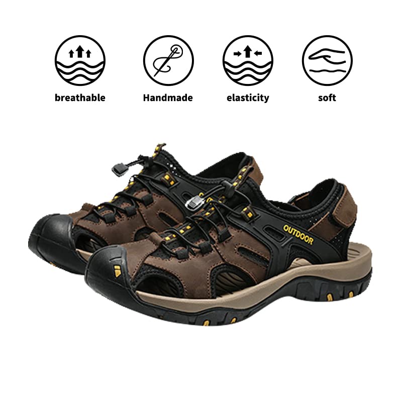 MGGMOKAY Men's Outdoor Sandals Sports Hiking Closed Toe Leather Athletic Sandals for Water Beach Boat Fishing.3