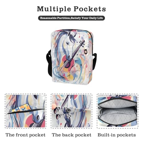 cute messenger bag Shoulder Crossover Bag Womens Crossbody Purses Adjustable Strap for School School- White Horse Music2