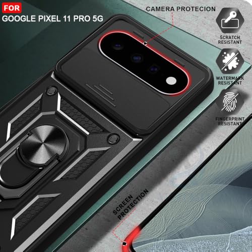 Image of AESTMO Tough Armor Google Pixel 11 Pro Bumper Back Case Cover | Ring Holder & Sliding Camera Shield Cover | 360 Degree Protection Back Case Cover for Google Pixel 11 Pro (Black)