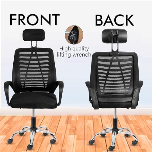 Image of Casa Copenhagen,Mesh Office Desk,Rocking, Ergonomic Computer Chair Adjustable High with Headrest and Comfortable Armrest Swivel Chair - Oak Black & Black Handle