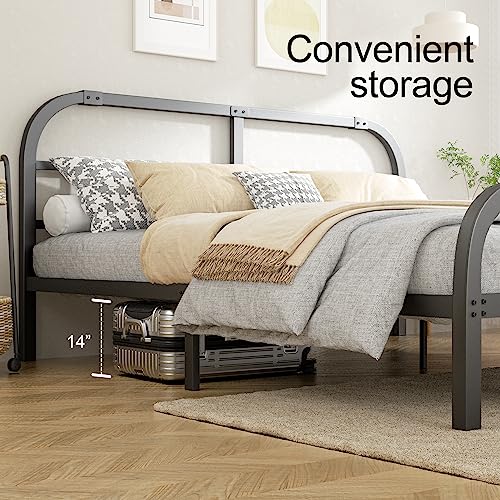 Onemo 14 Inch California King Bed Frame With Headboard And Footboard Metal Platform Bed Frames Heavy Duty Mattress Foundation Quiet And Anti-Slip No Box Spring Needed Black #TOP5