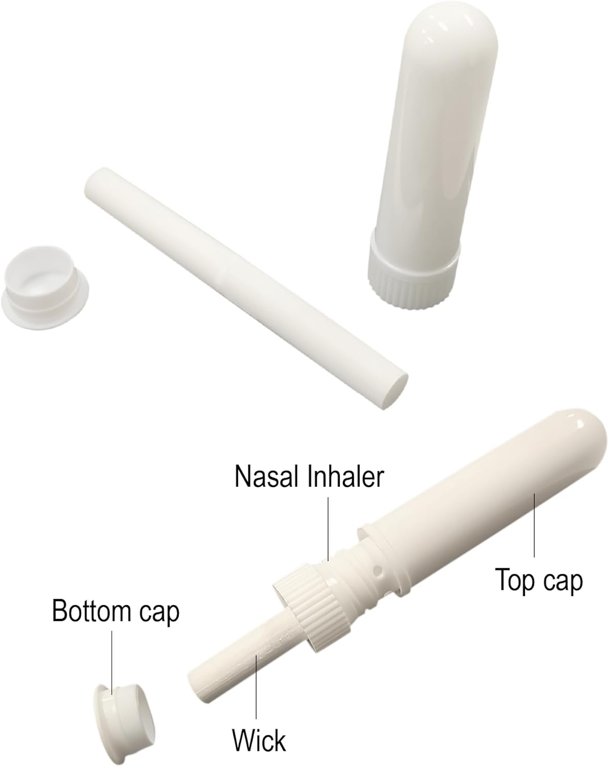 100 Pcs White Refillable Nasal Inhalers, Eco-Friendly PP Plastic Personal Aromatherapy Inhaler Sticks, Blank Essential Oil Inhaler Tubes for Travel, Office, Home, Gym - with Cotton Wicks