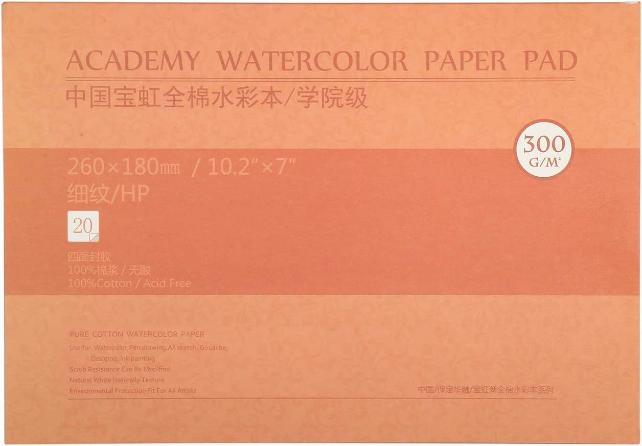 MEEDEN 10X7" Cotton Watercolor Paper Smooth Surface Watercolor Pad, Hot Press, 140lb/300gsm, 20 Sheets