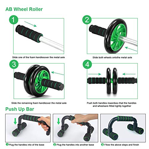 Slimerence 6-in-1 AB Wheel Roller Kit, Ab Exercise Roller Set with Push-up Bar, Hand Gripper, Jump Rope, Spring Exerciser and Knee Pad, Home Gym Workout Equipment for Abdominal Exercise - Thumbnail 4