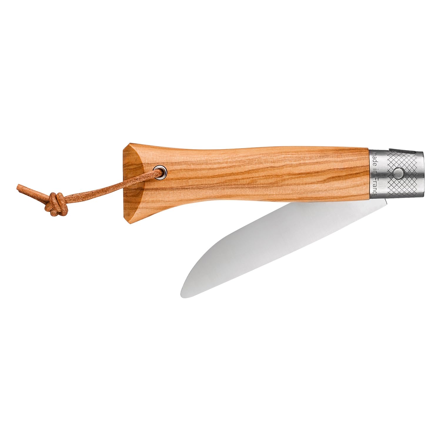 OPINEL - neo6 Opiflex Olivier - Coltello Tascabile Tradizionale - Lama 7 cm in Acciaio Inox, Manico in Legno d'Ulivo Verniciato a Grana Mediterranea, OPIFLEX Senza Blocco, Laccetto in Pelle