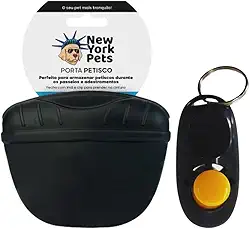 Bolsa de Silicone para Petiscos e Clicker Nyp para Treinamento e Adestramento de Animais de Estimação (Preto)