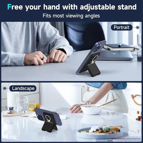 Image of Asstar Magnetic Wallet with Ring for 3 Cards, MagSafe Compatible | Adjustable Stand for Apple Wallet, Magnetic Card Holder for iPhone 15 /14 /13 /12, Twill PU Leather