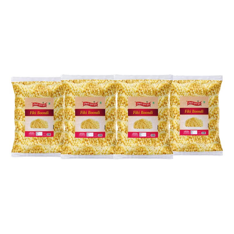 Image of OKHLI MUSAL BRAND Bundi Chach Buttermilk Curd Dahi Raita Boondi Snacks | Nagpur Khari Boondhi Boondi for Raita Plain Boondi Fiki Boondi Sada Boondi Murmure | Healthy and Hygenic Bundi-1Kg*4Pack