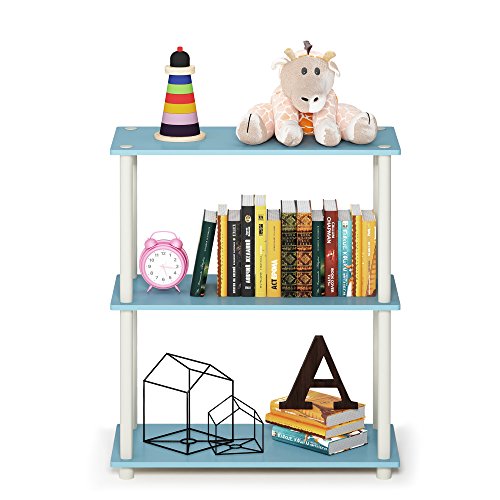 Image of Furinno TURN-N-TUBE Storage Shelves, 3-Tier Book Shelf, Corner Shelf, Toolless Open Shelves, for Organization and Storage, Living Room, Garage, Home Office, Light Blue