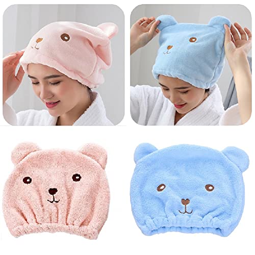 YQBFTC 2 Stück Mikrofaser Handtuch Haare,Handtuch Turban Kinder mit Cartoon süßes Haarturban,Schnelltrocknend Towel,Super Saugfähiges Haarhandtuch Duschhauben Kopfhandtuch für Frauen Mädchen Kinder