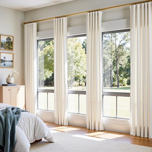 Image of jinchan Linen Curtains Light Filtering Back Tab 50x84 Inch 2 Panels Beige