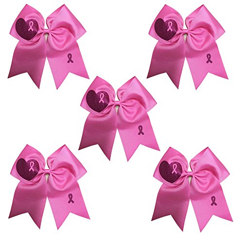 CN 7 Inch Jumbo Breast Cancer Awareness Cheerleading Bow Print Grosgrain Ribbon Hair Bows With Elastic Tie for cheerleader