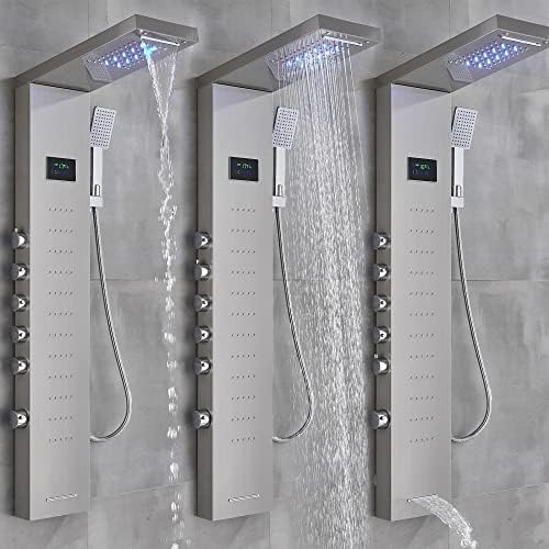 Panel de ducha de acero inoxidable con LED, cascada y jets de masaje miniatura 5