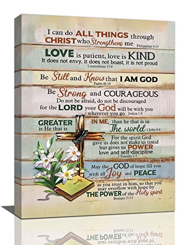 Taimeng Scripture Wall Art Bible Verses Pictures Decor Christian Flower Motivational Quotes Canvas Prints Painting Farmhouse Country Religious Decorations Framed Artwork for Bathroom Bedroom 16x24''