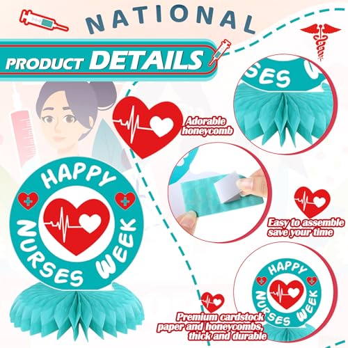 Image of 12 Pcs Nurses Week Decorations 2026 Nursing Party Decorations Honeycomb Centerpieces Nurses Appreciation Week Table Toppers for Nursing Graduation Party Supplies CNA /CRNA /RN