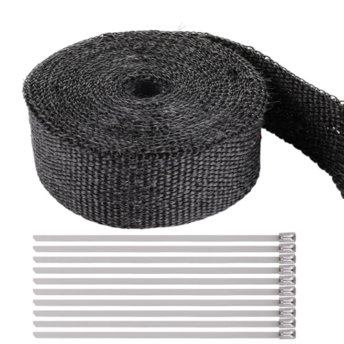 ASelected 10M Car Exhaust Wrap Thermal Insulation Tape Titanium Car Heat Wrap Roll Kit with 10 Stainless Steel Ties for Motorcycle Car Exhaust Pipes (Black)