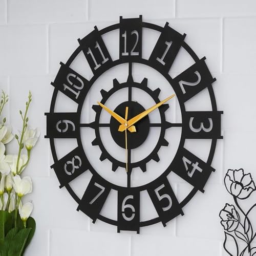 Image of Stylish Metal Analog Wall Clock for Living Room, Bedroom, Office, Kitchen, Home and Hall | Antique Fancy Big Size Modern Wall Watch for Home Decor (DA-171, 40CM)
