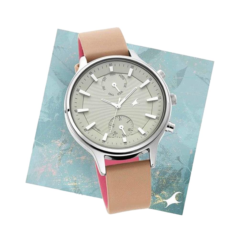 Fastrack Ruffles Quartz Multifunction Beige Dial Leather Strap Watch for Girls-NS6208SL02 (B08H82BGWC) Amazon Price History, Amazon Price Tracker