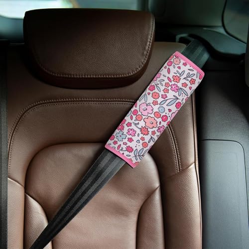 Image of YR Seat Belt Cover for Kids, Soft Comfort Seat Belt Cushion for Children, Cute Cartoon Pattern Car Seat Belt Pads Cover for Girls and Boys, 1 Pack (Pink Floral)