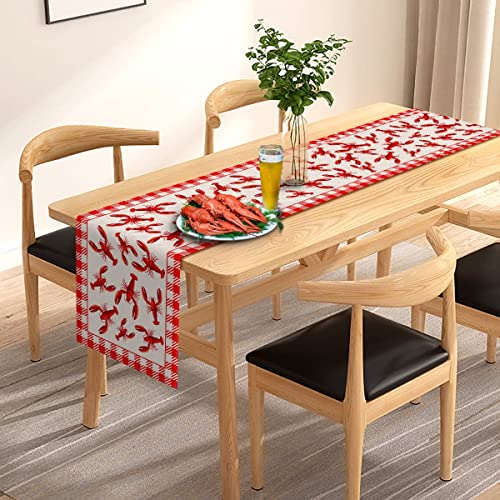 Pudodo Crawfish Boil Table Runner Lobster Seafood Boil Themed Buffalo Plaid Check Birthday Kitchen Dinning Home Decoration (13" X 72") #TOP2