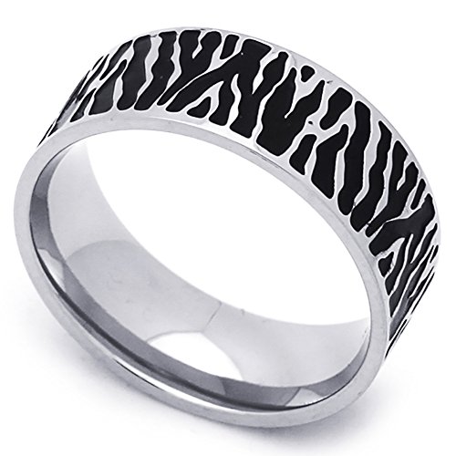 DoubleAccent Custom Engraving 9MM Comfort Fit Stainless Steel Wedding Band Zebra Stripes Wedding Band Promise Ring for Men