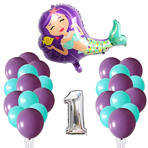 Globos de sirena para decoración de cumpleaños de 1 año, globos de sirena, decoración de cumpleaños infantil, globo de sirena, globo de sirena, decoración de cumpleaños Cover