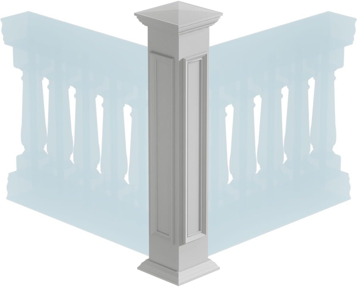 8"W x 48"H Corner Newel Post with Panel, Peaked Capital & Base Trim (Installation kit Included)