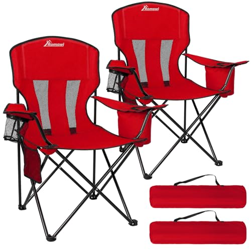 Image of Camping Chairs for Adults 2 Pack, Folding Chair with 4-Can Cooler Bag & Cup Holder, Portable Heavy Duty Outdoor Chair for Camping, Beach, Lawn, Fishing, Red