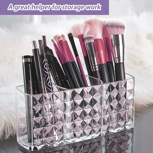Gentpovth 2 Stücke Kosmetik Organizer, Make-up-Pinselhalter aus Kristall mit 3 Fächern, Acryl Schminkaufbewahrung, für Make-up-Organisation, stilvolle Schminkaufbewahrungen und ordentliches Verstauen