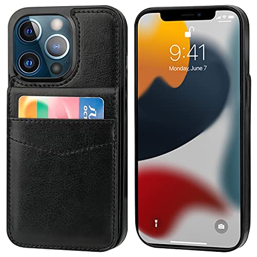 KIHUWEY Compatible with iPhone 13 Pro Case Wallet with Credit Card Holder, Premium Leather Magnetic Clasp Kickstand Heavy Duty Protective Cover for iPhone 13 Pro 6.1 inch(Black) by KIHUWEY - Image 3